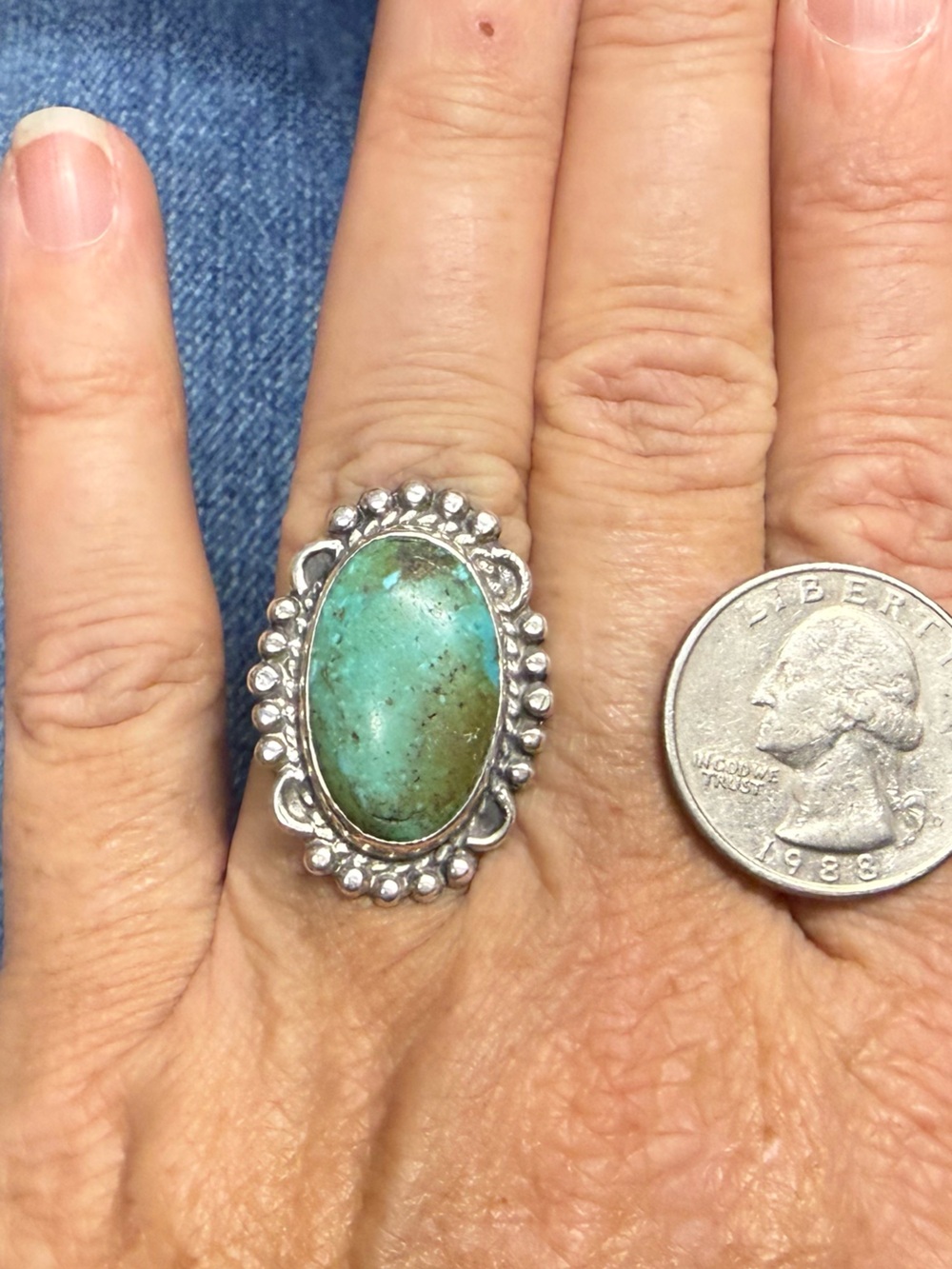 Turquoise Oval Ring with Sterling Silver Setting